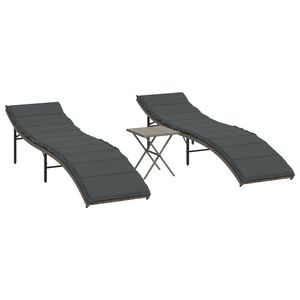 vidaXL Chaises longues lot de 2 avec table gris r&eacute;sine tress&eacute;e