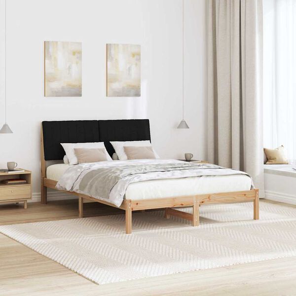 vidaXL Cadre de lit avec t&ecirc;te de lit Noir 140 x 190 cm Pin massif