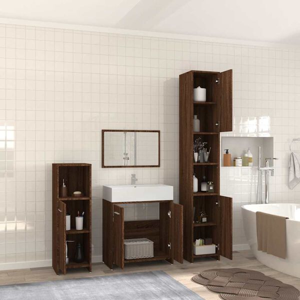 vidaXL Ensemble de meubles de salle de bain 4 pcs Ch&ecirc;ne marron