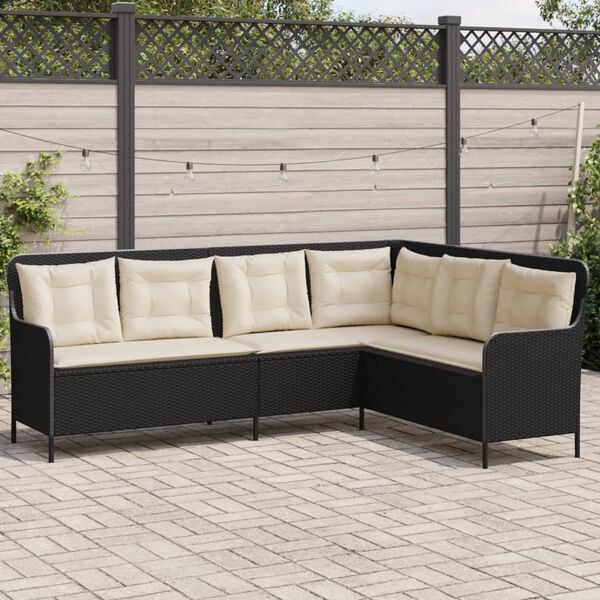 vidaXL Canap&eacute; de jardin et coussins en forme de L noir r&eacute;sine tress&eacute;e