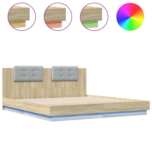 vidaXL Cadre de lit avec LED sans matelas ch&ecirc;ne sonoma 160x200 cm
