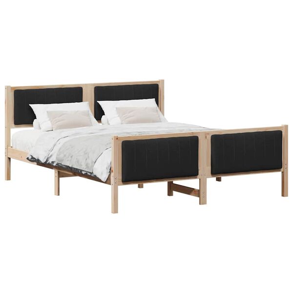 vidaXL Cadre de lit Marron et noir 150 x 200 cm Bois massif en pin