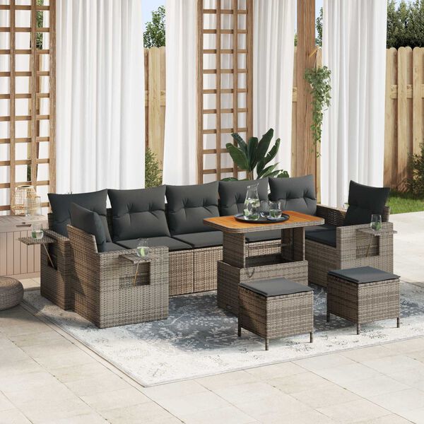 vidaXL Ensemble de canap&eacute; de jardin avec coussin 13 pcs Gris polyrotin