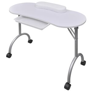 vidaXL Table &agrave; manucure pliable avec roulettes Blanc