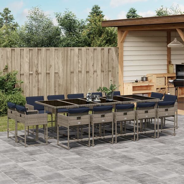 vidaXL Ensemble &agrave; manger de jardin 15 pcs coussins gris r&eacute;sine tress&eacute;e