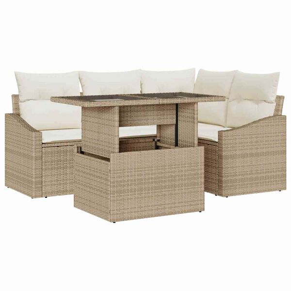 vidaXL Ensemble de canap&eacute; de jardin avec coussin 5 pcs Beige et cr&egrave;me