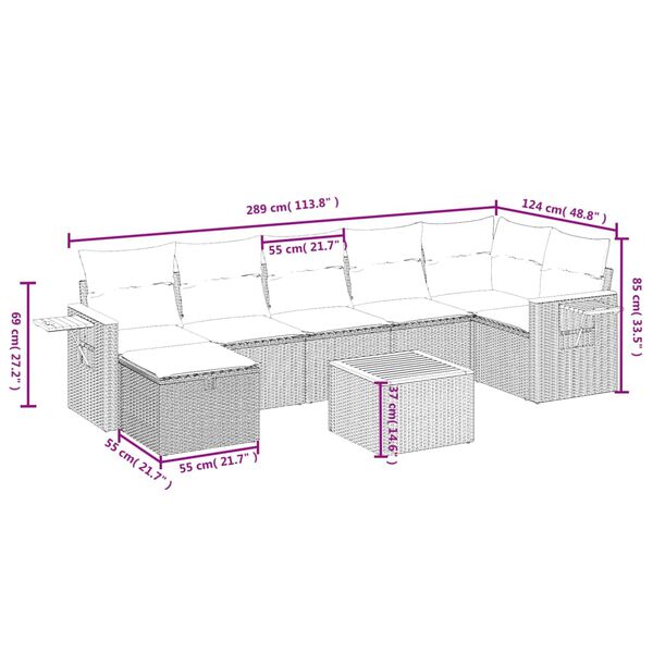 vidaXL Salon de jardin avec coussins 7 pcs gris r&eacute;sine tress&eacute;e