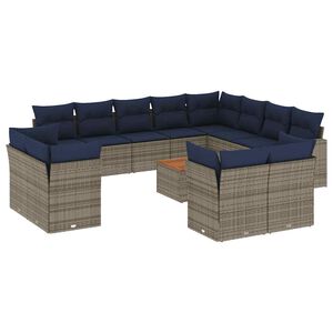 vidaXL Salon de jardin avec coussins 13 pcs gris r&eacute;sine tress&eacute;e