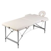vidaXL Table de massage pliable Blanc crème 2 zones cadre en aluminium