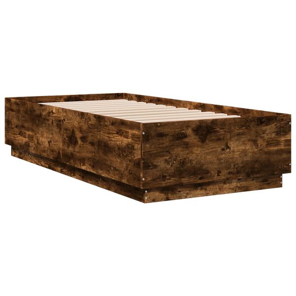 vidaXL Cadre de lit avec LED sans matelas ch&ecirc;ne fum&eacute; 90x190 cm