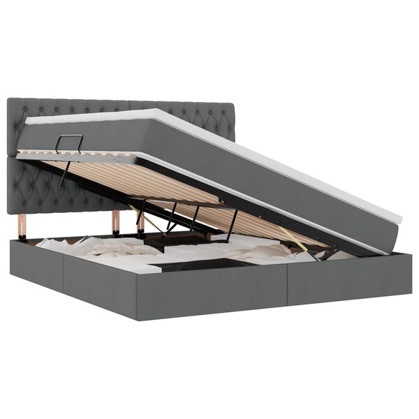 vidaXL Lit avec rangement et matelas Gris fonc&eacute; 160 x 200 cm Polyester