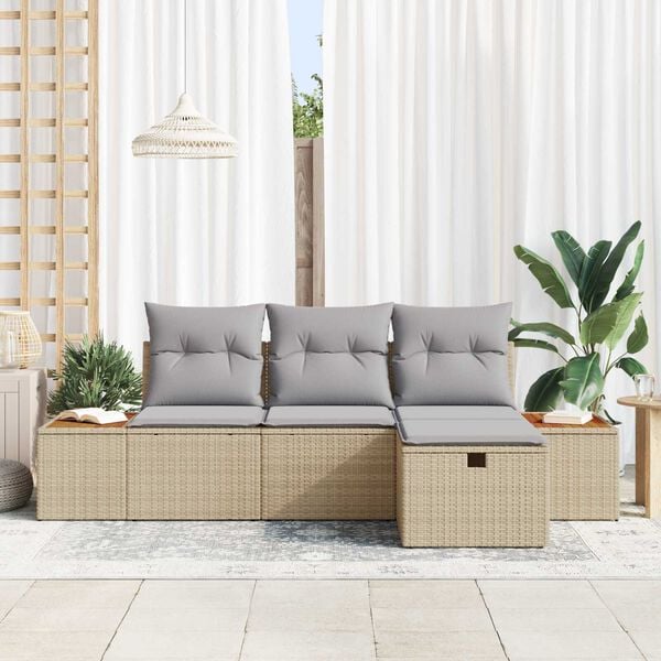 vidaXL Ensemble de canap&eacute; de jardin 4 pcs Beige Poly rotin