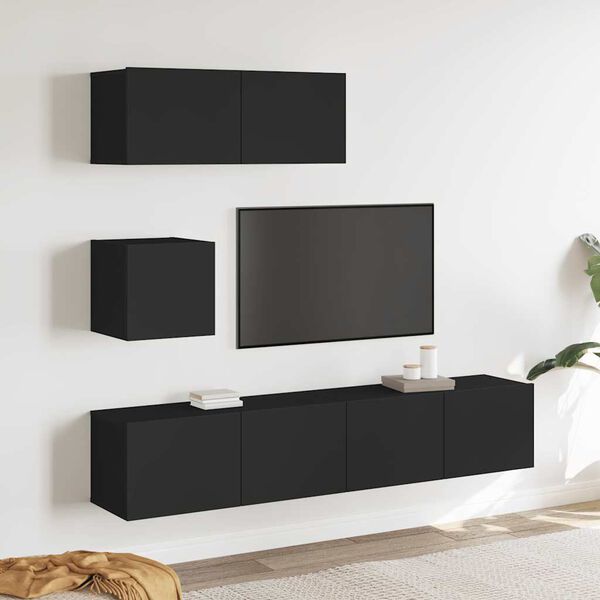 vidaXL Ensemble de meubles TV 4 pcs Noir Bois d'ing&eacute;nierie