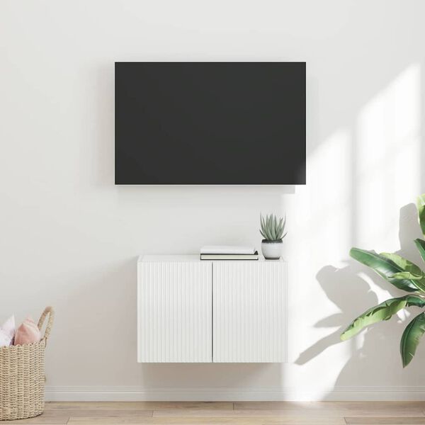 vidaXL Meuble TV mural Montage mural Blanc brillant 59,5 x 31 x 40 cm