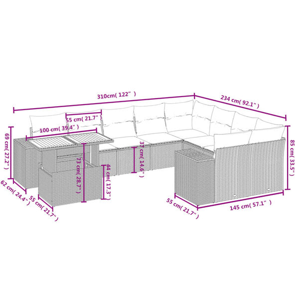 vidaXL Salon de jardin avec coussins 10 pcs gris r&eacute;sine tress&eacute;e
