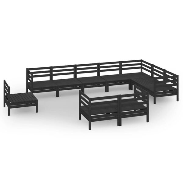 vidaXL Salon de jardin 10 pcs Bois de pin massif Noir