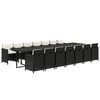 vidaXL Ensemble &agrave; manger de jardin coussins 15 pcs R&eacute;sine tress&eacute;e Noir