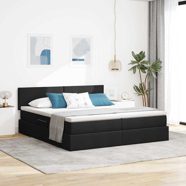 vidaXL Lit avec des lumi&egrave;res &agrave; LED Noir 180 x 200 cm tissu