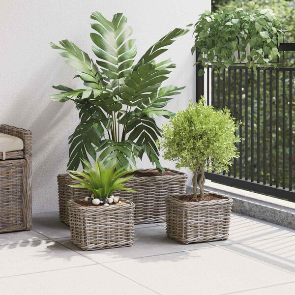 vidaXL Panier de plantation avec stockage 3 pcs Gris Rattan Kubu