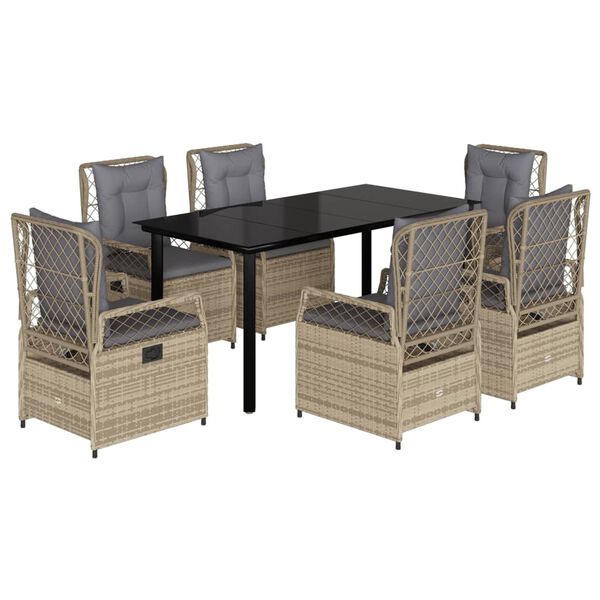 vidaXL Ensemble &agrave; manger de jardin et coussins 7 pcs beige poly rotin