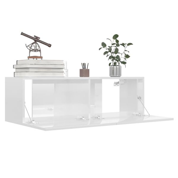 vidaXL Meuble TV Blanc brillant 100x30x30 cm Bois d&rsquo;ing&eacute;nierie