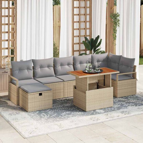 vidaXL Ensemble de canap&eacute; de jardin 8 pcs Beige polyrotin