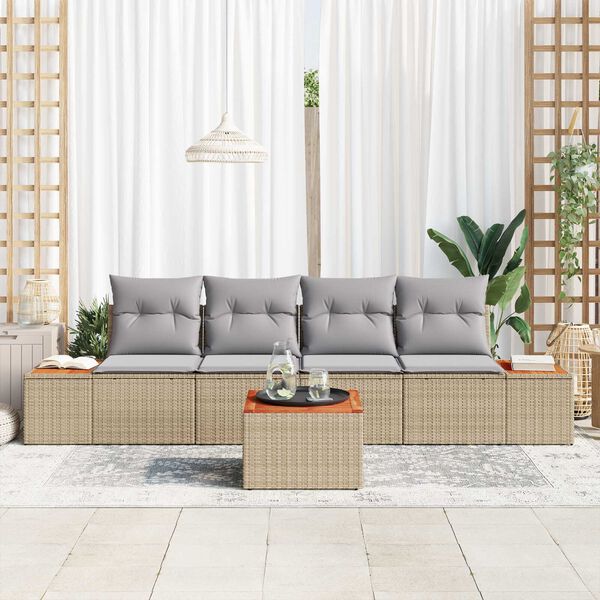 vidaXL Ensemble de canap&eacute; de jardin 5 pcs Beige Poly rotin