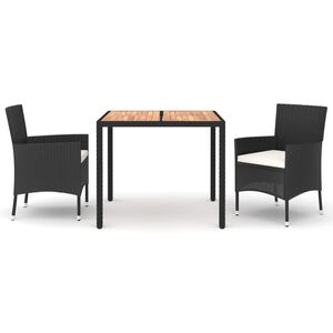 vidaXL Ensemble &agrave; manger de jardin avec coussins 3 pcs Noir