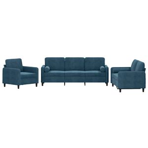 vidaXL Ensemble de canap&eacute;s 3 pcs avec coussins bleu velours