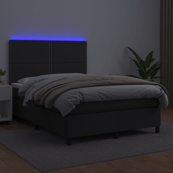 vidaXL Sommier &agrave; lattes de lit avec matelas et LED Noir 140x200 cm