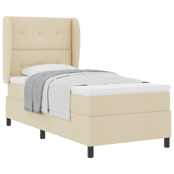 vidaXL Lit &agrave; ressorts avec matelas Cr&egrave;me 100 x 200 cm tissu