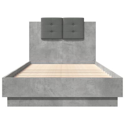 vidaXL Cadre de lit tête de lit et lumières LED gris béton 90x190 cm