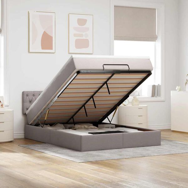 vidaXL Lit ottoman avec matelas taupe 140x200 cm tissu