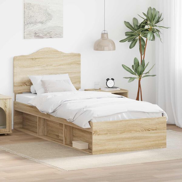 vidaXL Cadre de lit avec t&ecirc;te de lit Sonoma 100 x 200 cm Pin massif