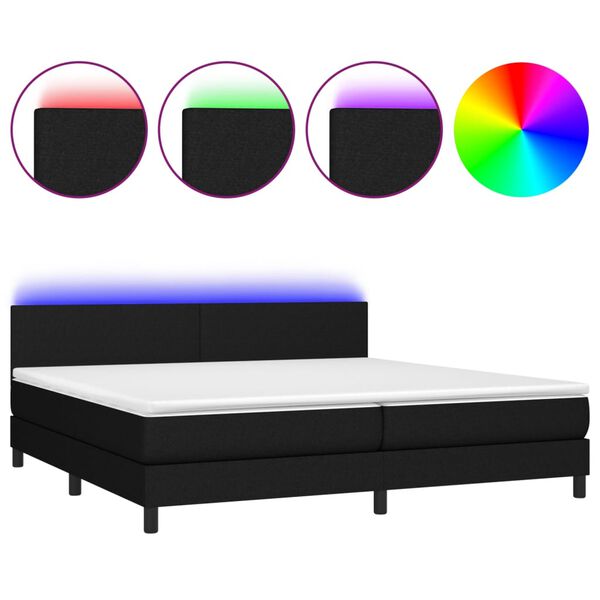 vidaXL Sommier &agrave; lattes de lit et matelas et LED Noir 200x200 cm Tissu