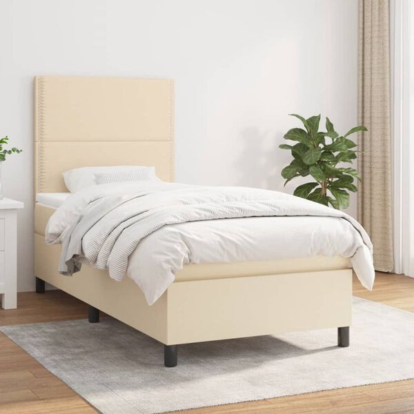 vidaXL Sommier &agrave; lattes de lit et matelas Cr&egrave;me 90x190 cm Tissu