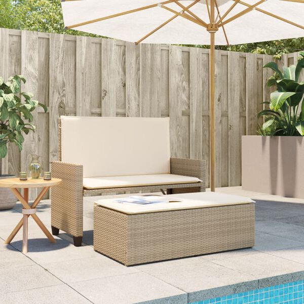 vidaXL Banc de jardin et coussins et repose-pied beige résine tressée
