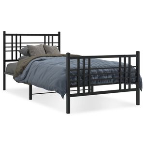 vidaXL Cadre de lit m&eacute;tal sans matelas avec pied de lit noir 107x203cm