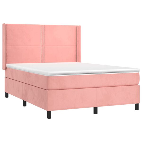 vidaXL Sommier &agrave; lattes de lit avec matelas Rose 140x200 cm Velours