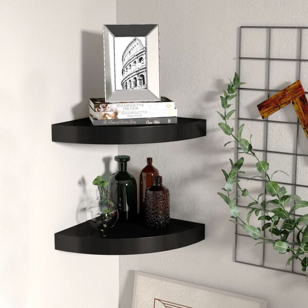 vidaXL &Eacute;tag&egrave;res d'angle flottantes 2 pcs noir 25x25x3,8 cm MDF