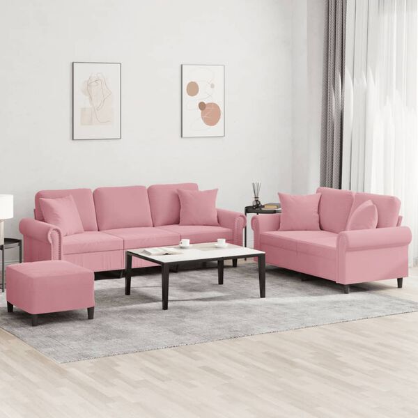 vidaXL Ensemble de canap&eacute;s 3 pcs avec coussins rose velours