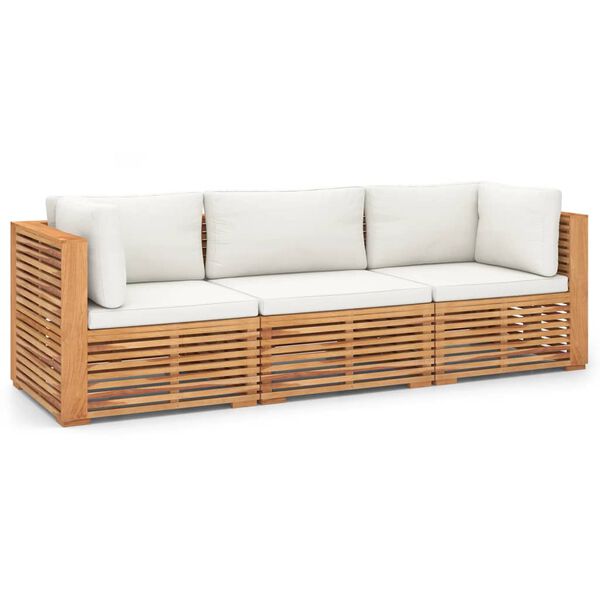 vidaXL Salon de jardin 3 places avec coussins Bois de teck massif