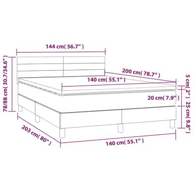 vidaXL Sommier à lattes de lit avec matelas Gris foncé 140x200cm Tissu