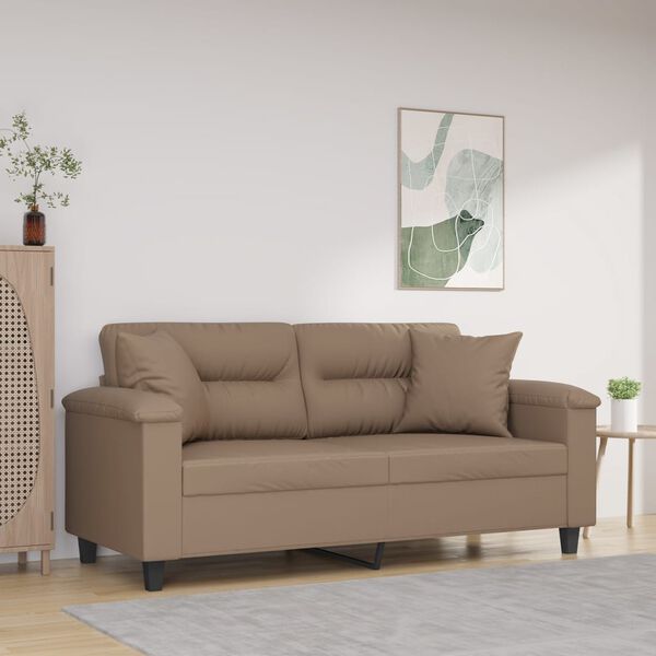 vidaXL Canap&eacute; 2 places et oreillers et coussins Cappuccino 140 cm