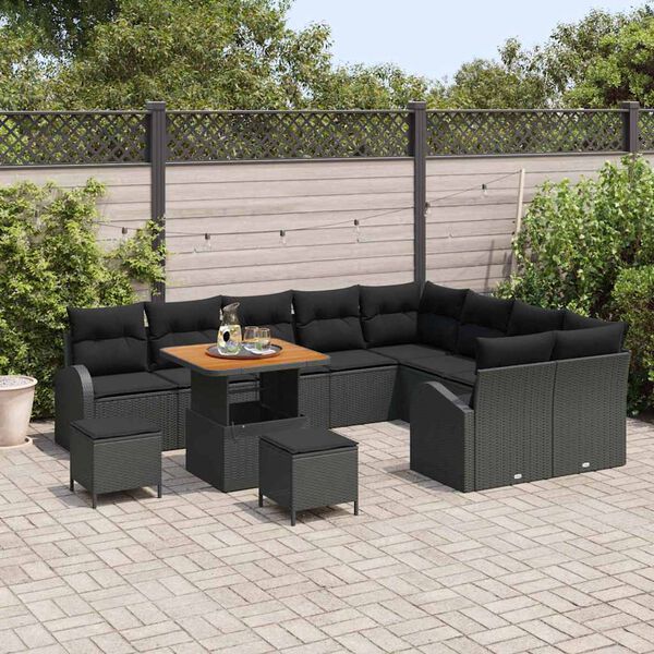 vidaXL Ensemble de canap&eacute; de jardin avec coussin 12 pcs Noir polyrotin