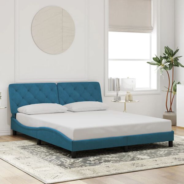 vidaXL Cadre de lit avec LED sans matelas bleu 160x200 cm velours