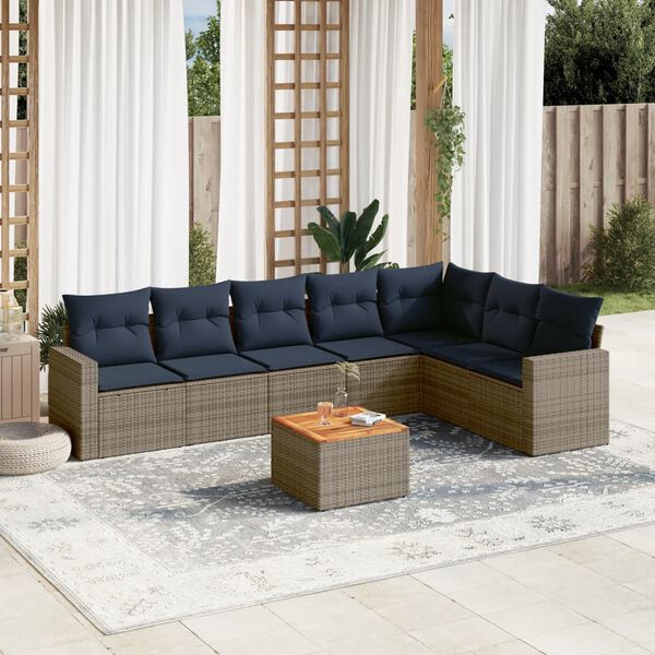 vidaXL Salon de jardin 8 pcs avec coussins gris r&eacute;sine tress&eacute;e