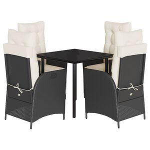 vidaXL Ensemble &agrave; manger de jardin coussins 5pcs Noir R&eacute;sine tress&eacute;e