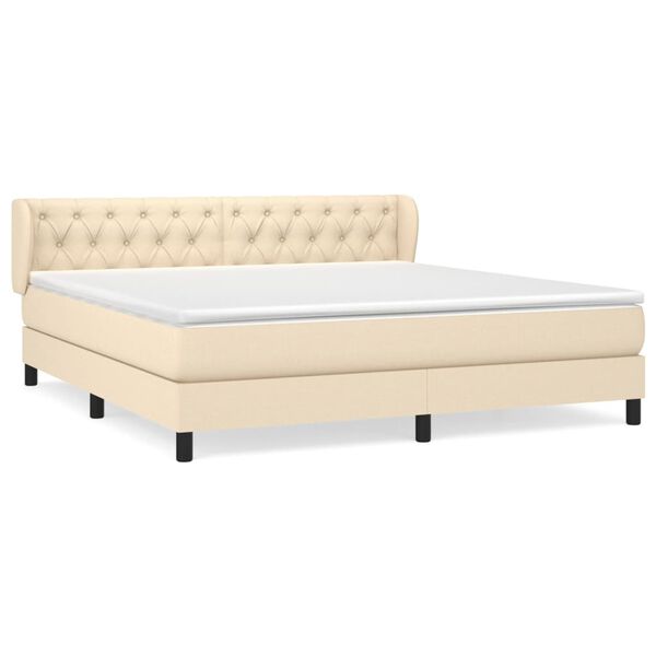 vidaXL Sommier &agrave; lattes de lit avec matelas Cr&egrave;me 160x200 cm Tissu
