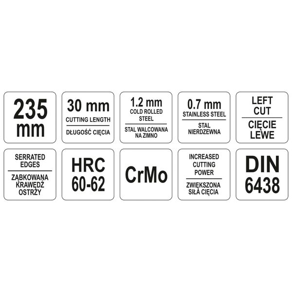 YATO Cisaille &agrave; &eacute;tain d&eacute;cal&eacute;e Gauche 235 mm Rouge